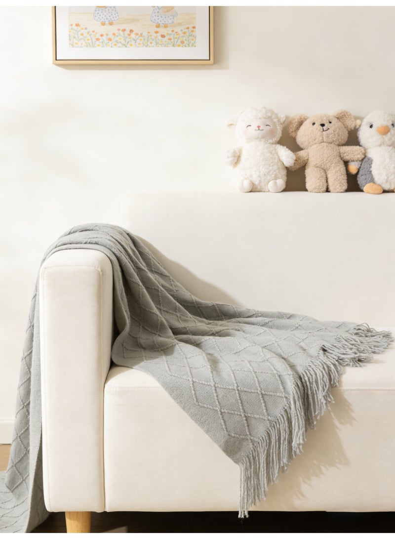 MAC Jabags Tassel Design Soft Blanket Keep Warm Cotton Light Grey 127 x 172cm - Image 4